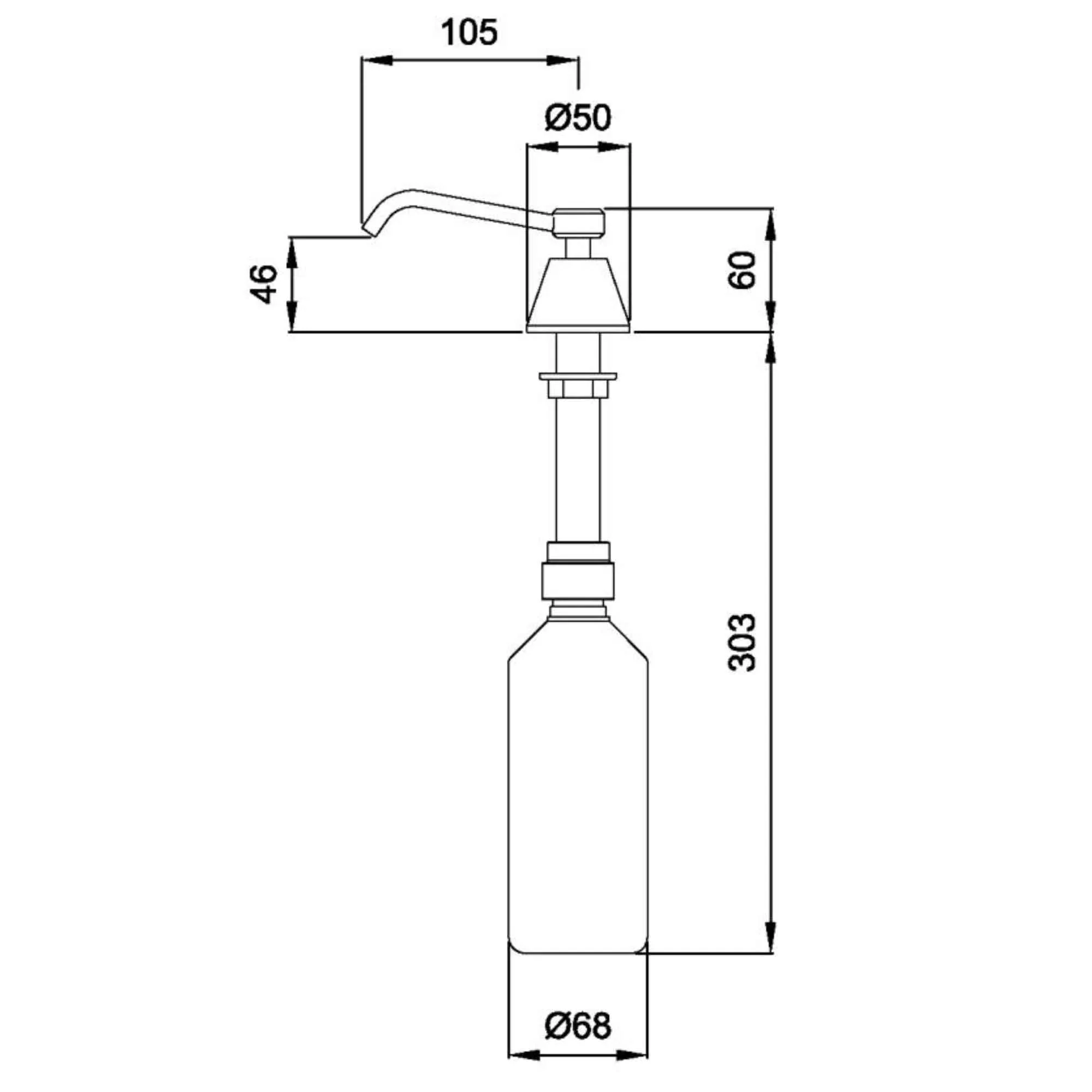 06.2010 Dolphin Counter Mounted 500ml Chrome Plated Brass Soap Dispenser with Bent Spout - Image 2