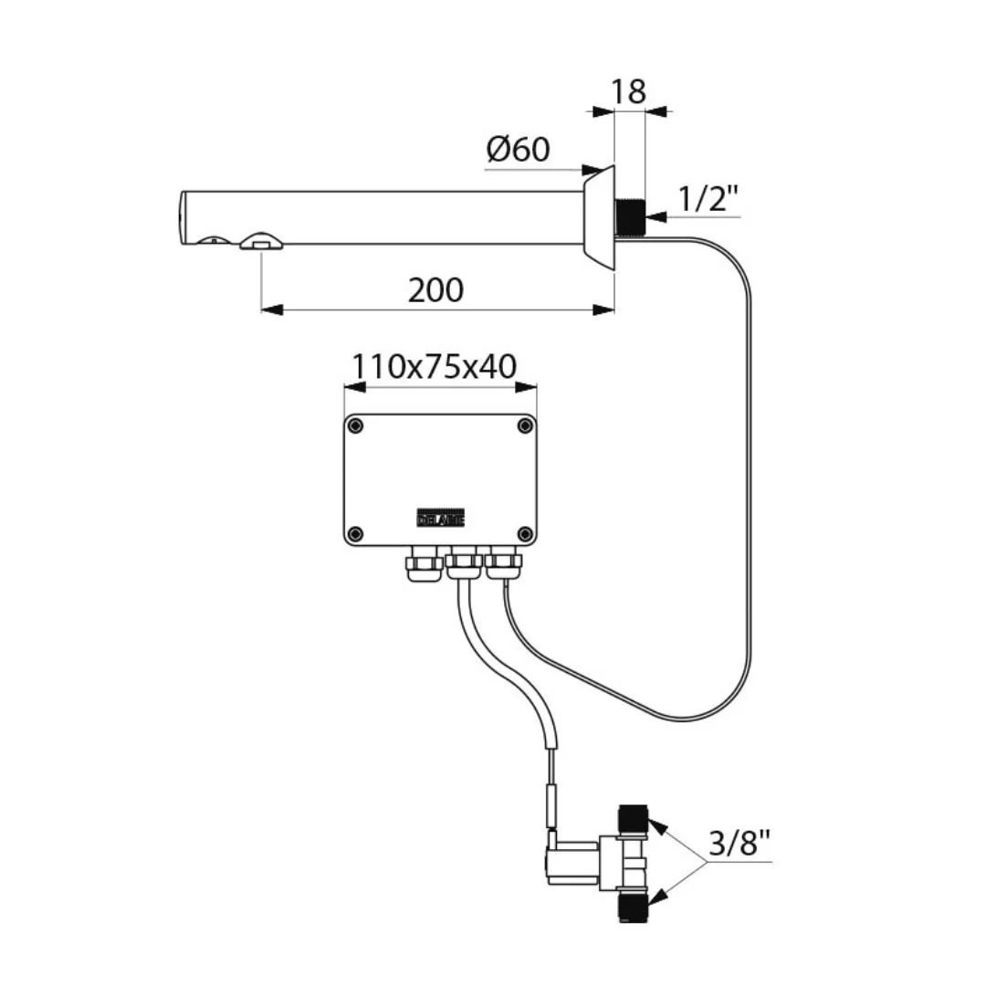379ENC / 379ENC15 DELABIE BINOPTIC 200mm Recessed Electronic Basin Tap - Image 3