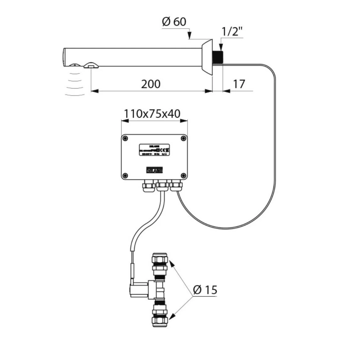 379ENC / 379ENC15 DELABIE BINOPTIC 200mm Recessed Electronic Basin Tap - Image 4