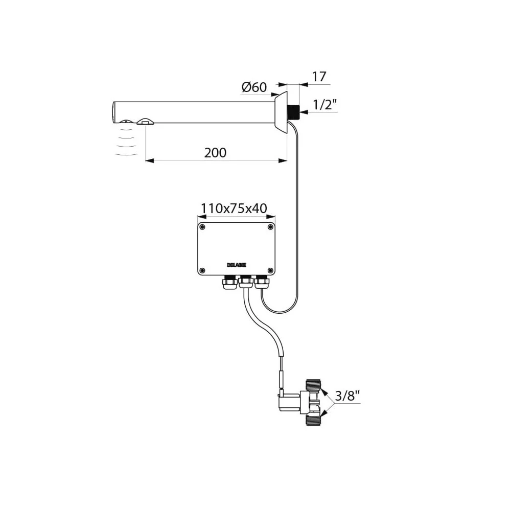 379ENCB DELABIE Wall Mounted Black BINOPTIC Electronic Tap - Image 2
