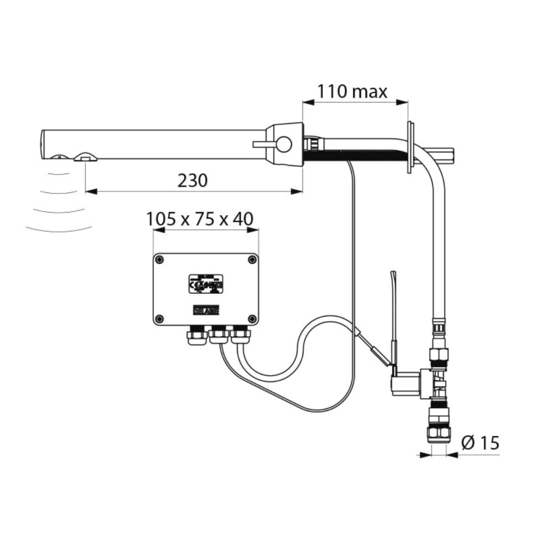 379MCH / 379MCH15 DELABIE BINOPTIC Cross Wall Mains Supplied Wall Mounted Electronic Mixer Tap - Image 4