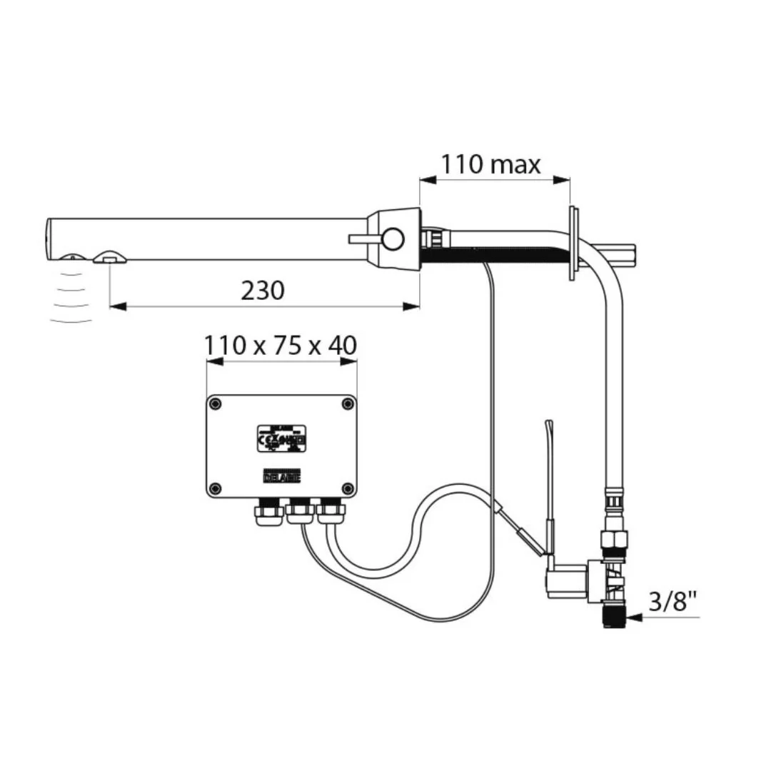 379MCH / 379MCH15 DELABIE BINOPTIC Cross Wall Mains Supplied Wall Mounted Electronic Mixer Tap - Image 5