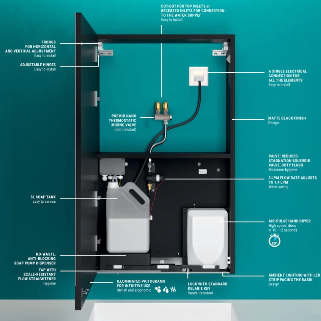 4-in-1 Cabinet with Mirror, Auto Soap, Tap and Hand Dryer 510203 (600mm Wide) - Image 7