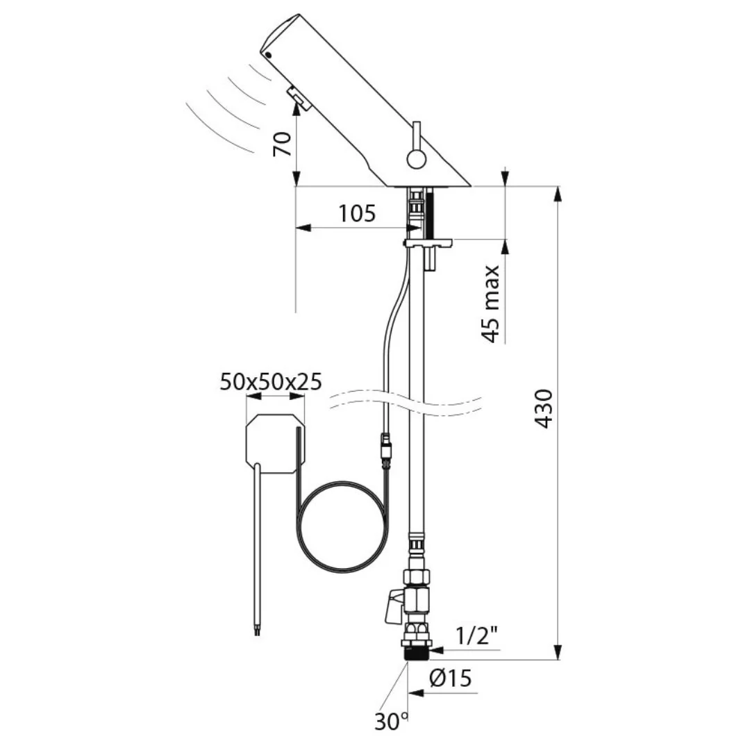 49000015 /  49000615 DELABIE TEMPOMATIC MIX 4 Recessed Electronic Deck Mounted Mixer Tap - Image 2