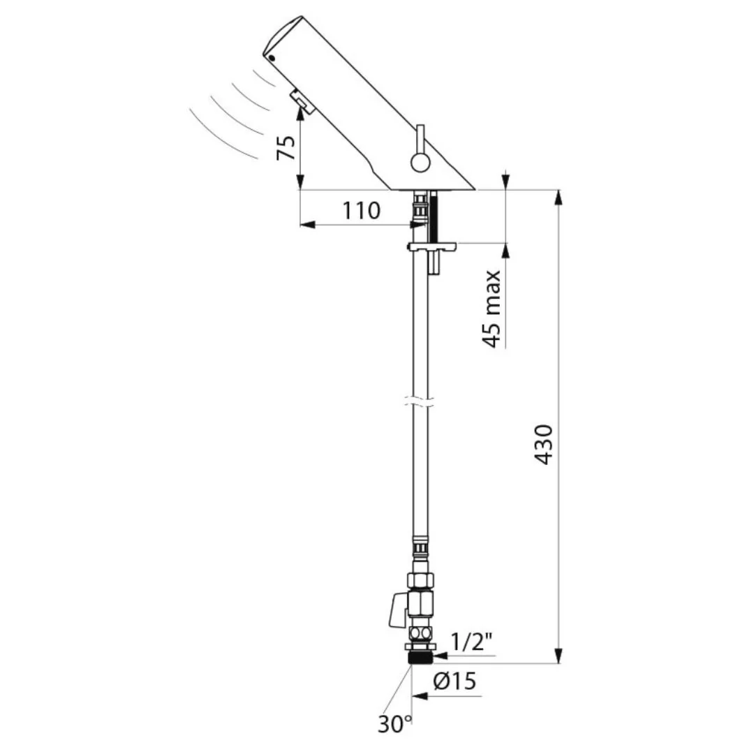 49000015 /  49000615 DELABIE TEMPOMATIC MIX 4 Recessed Electronic Deck Mounted Mixer Tap - Image 3