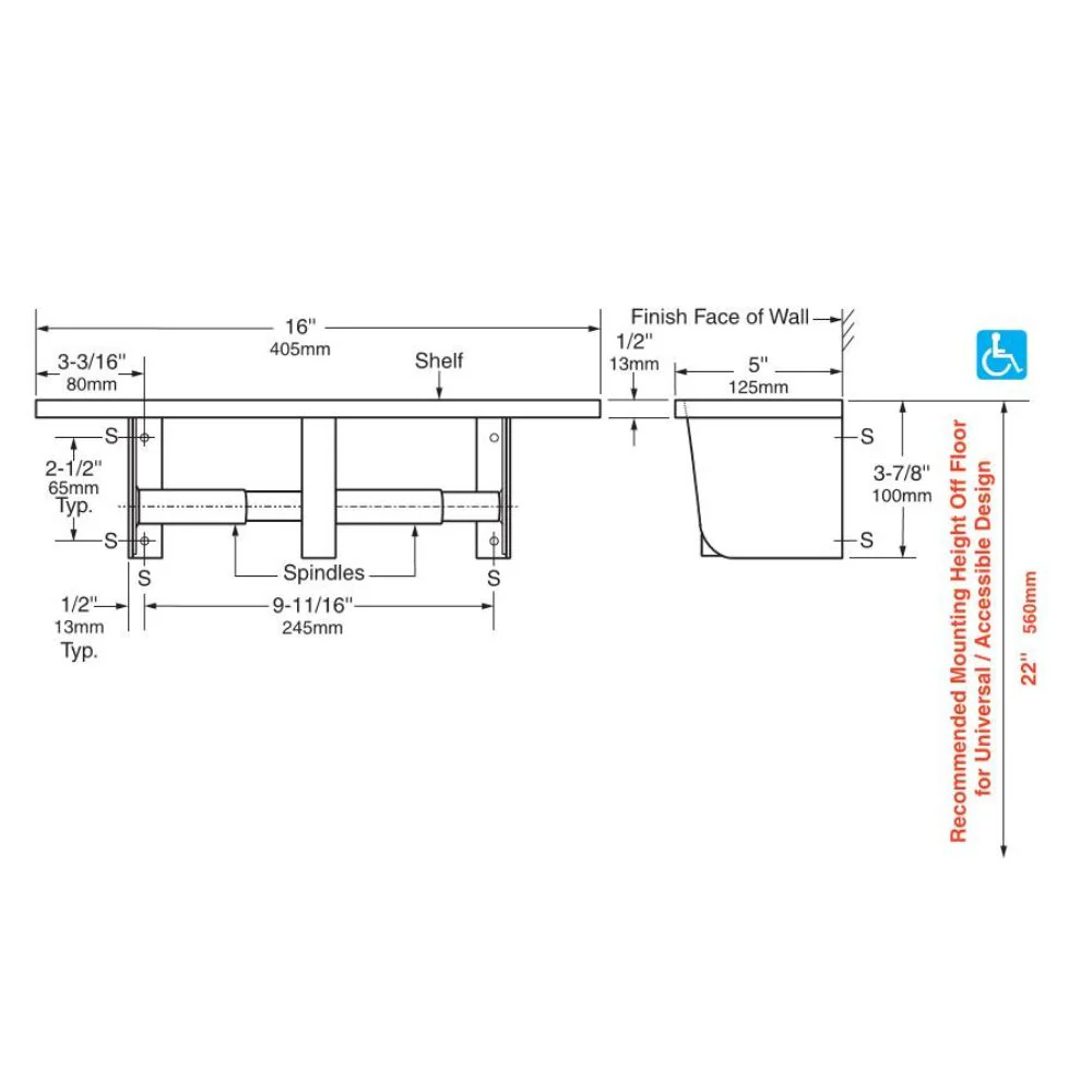 B-2840 Double Toilet Roll Dispenser with Utility Shelf - Image 2