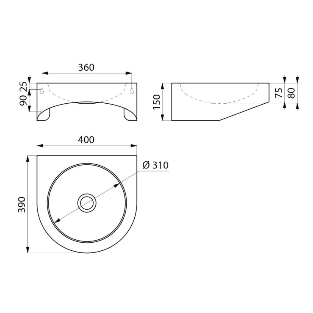 120400 / 123400 Person with Reduced Mobility XS Wall Mounted 390x400 Washbasin (With or Without Tap Hole) - Image 4