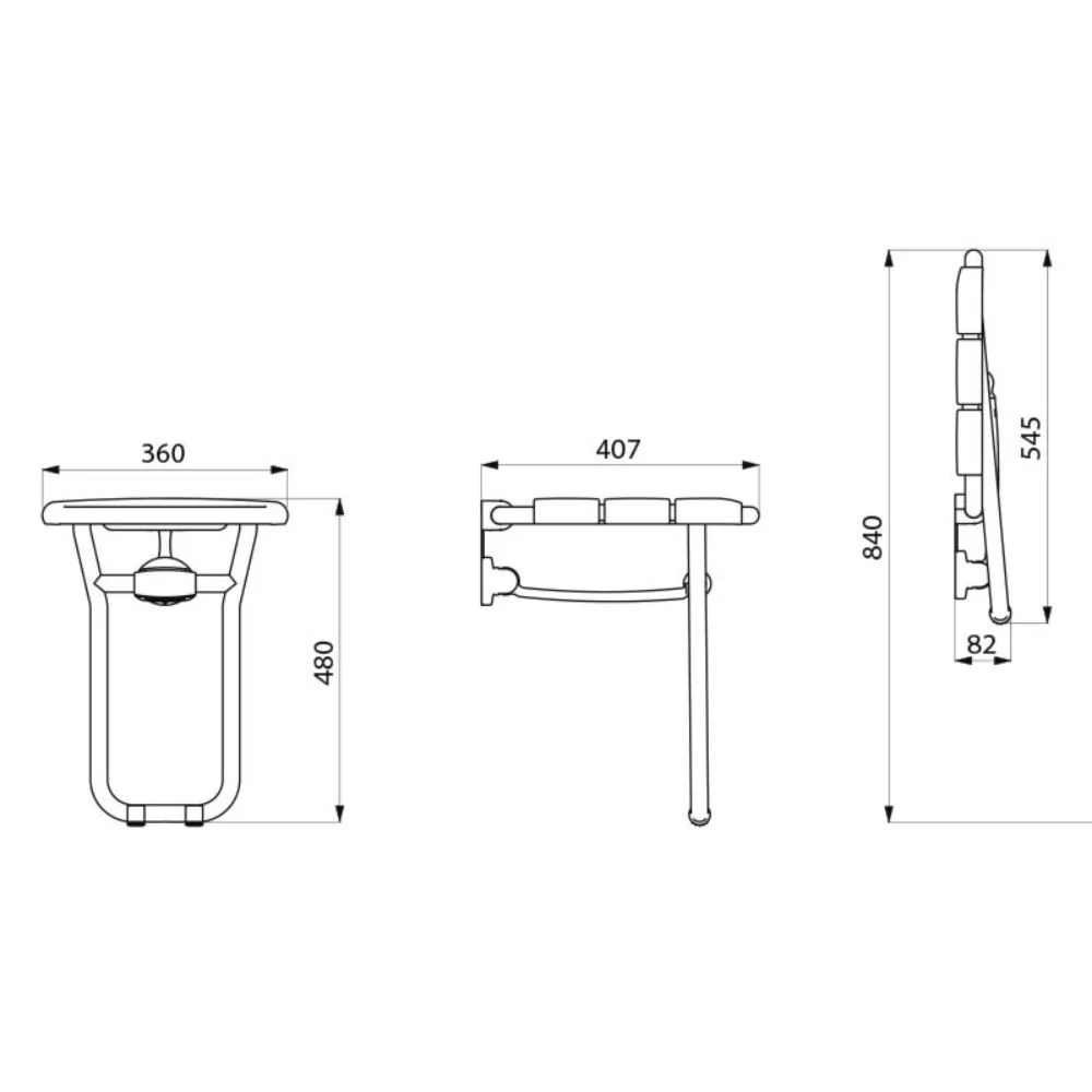510400 Wall-Mounted Lift-Up Shower Seat With ALU Leg - Image 2