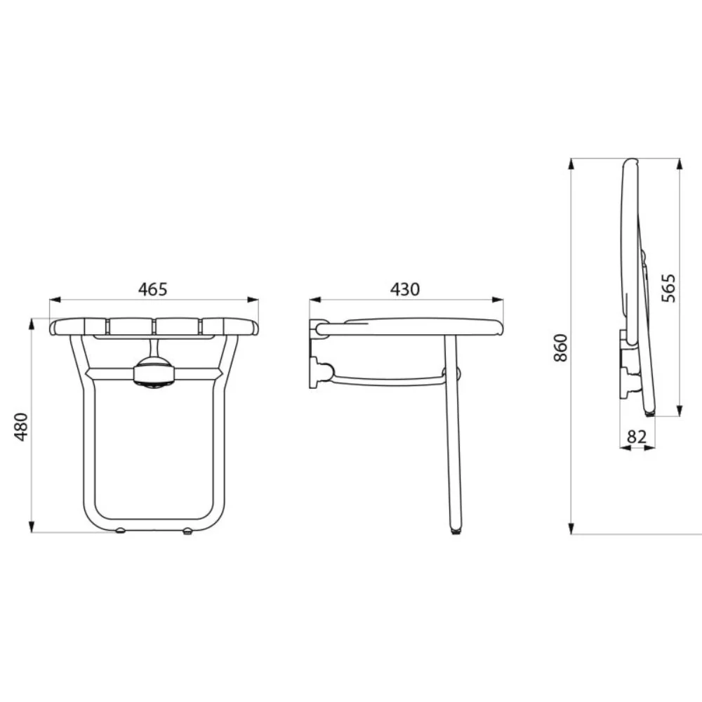 510410 Large Wall-Mounted Lift-Up Shower Seat With ALU Leg - Image 2