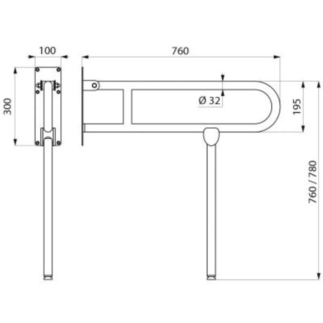 511517W White 760mm Ø32mm Drop-Down Rail With Leg - Image 2