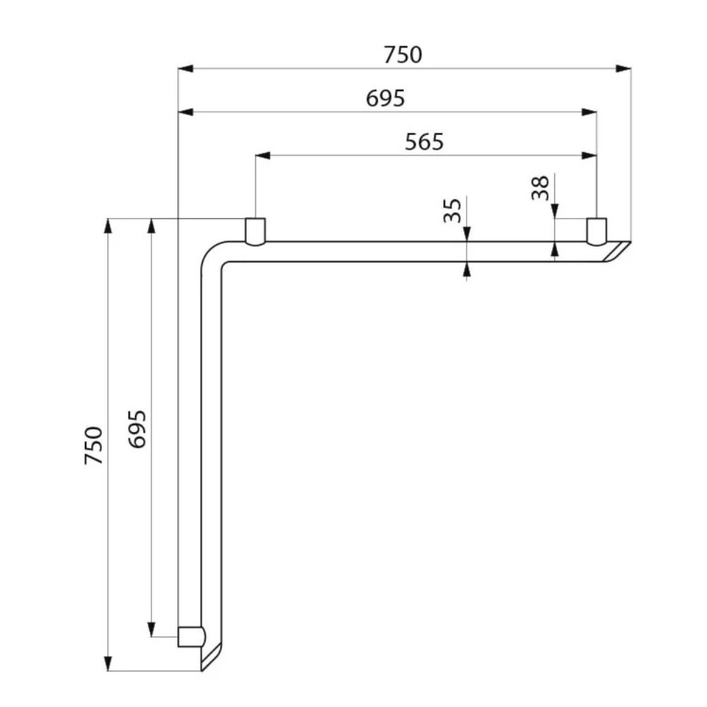 511941 Be-line® Corner Grab Bar Ø35mm 695x695 Aluminium - Image 2