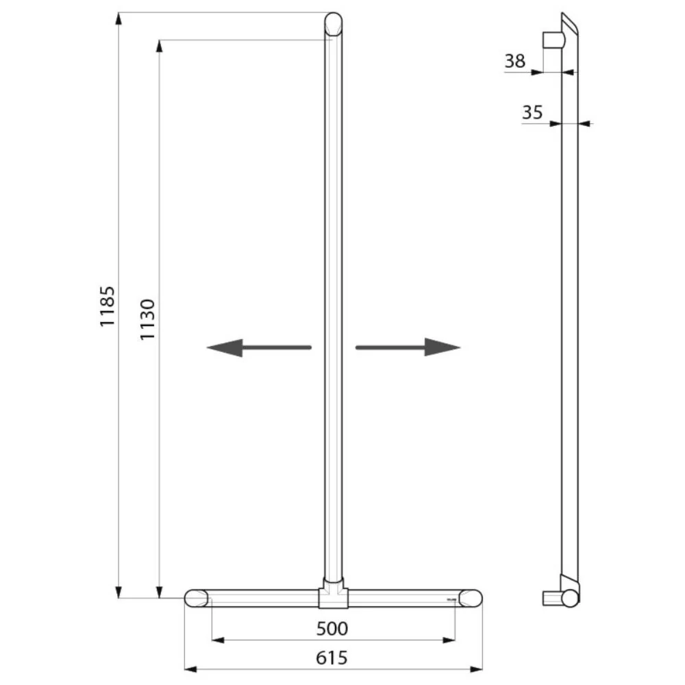 511944 Be-line® T-shaped Grab Bar Ø35mm For Showers With Sliding Vertical Rail - Image 2
