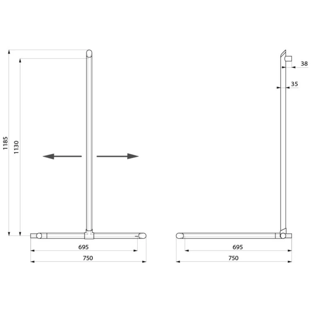 511949 Be-line® Corner Grab Bar Ø35mm For Showers With Sliding Vertical Rail - Image 2
