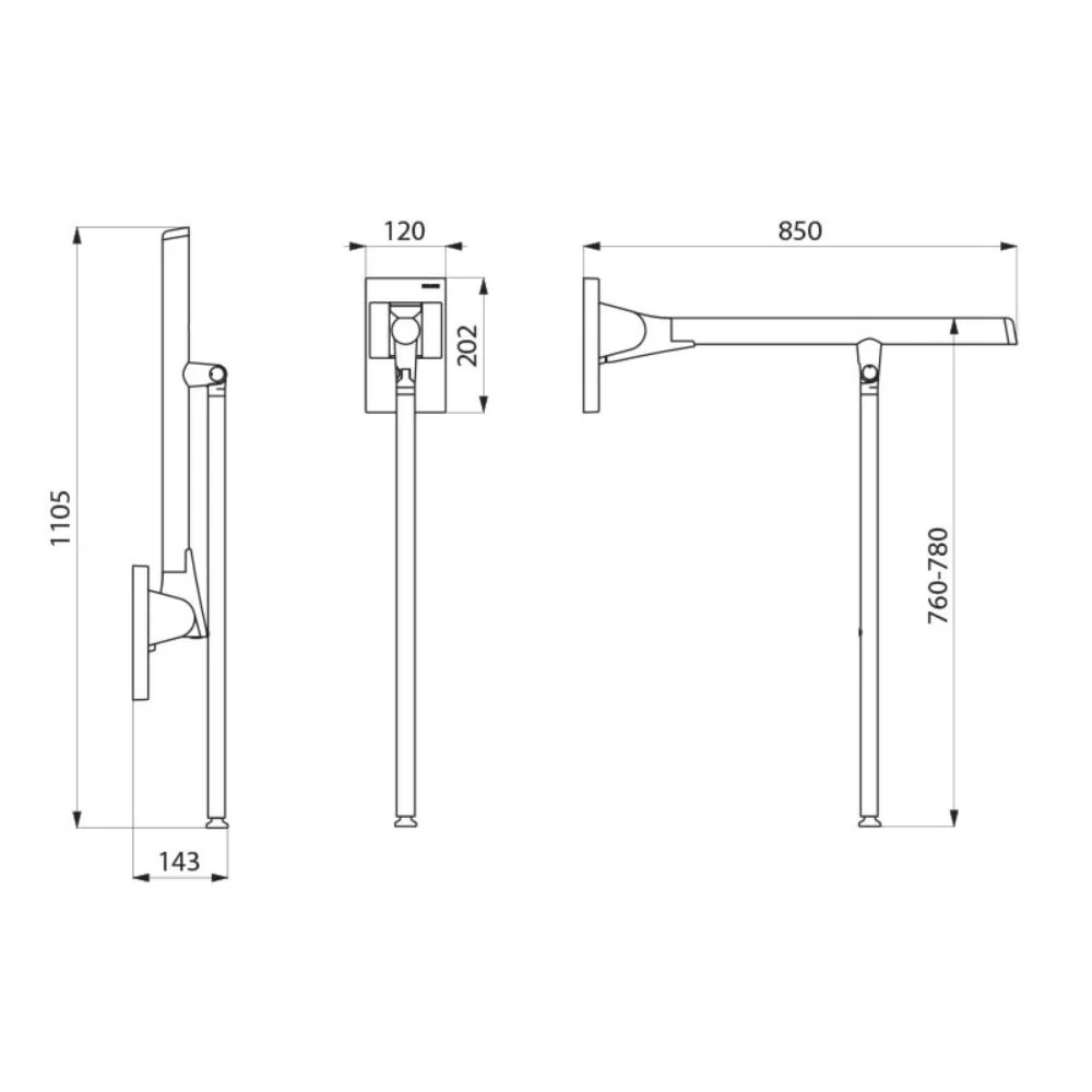 511963 Be-Line® 850mm Ø42mm Aluminium Drop-Down Support Rail With Leg - Image 6
