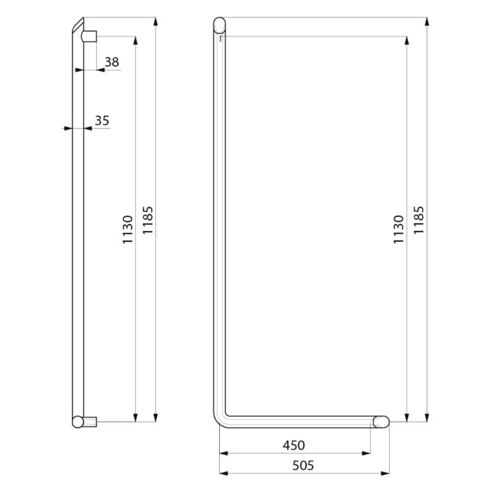 511971 Be-line® L-Shaped Aluminium Grab Bar Ø35mm 1130x450 - Image 4