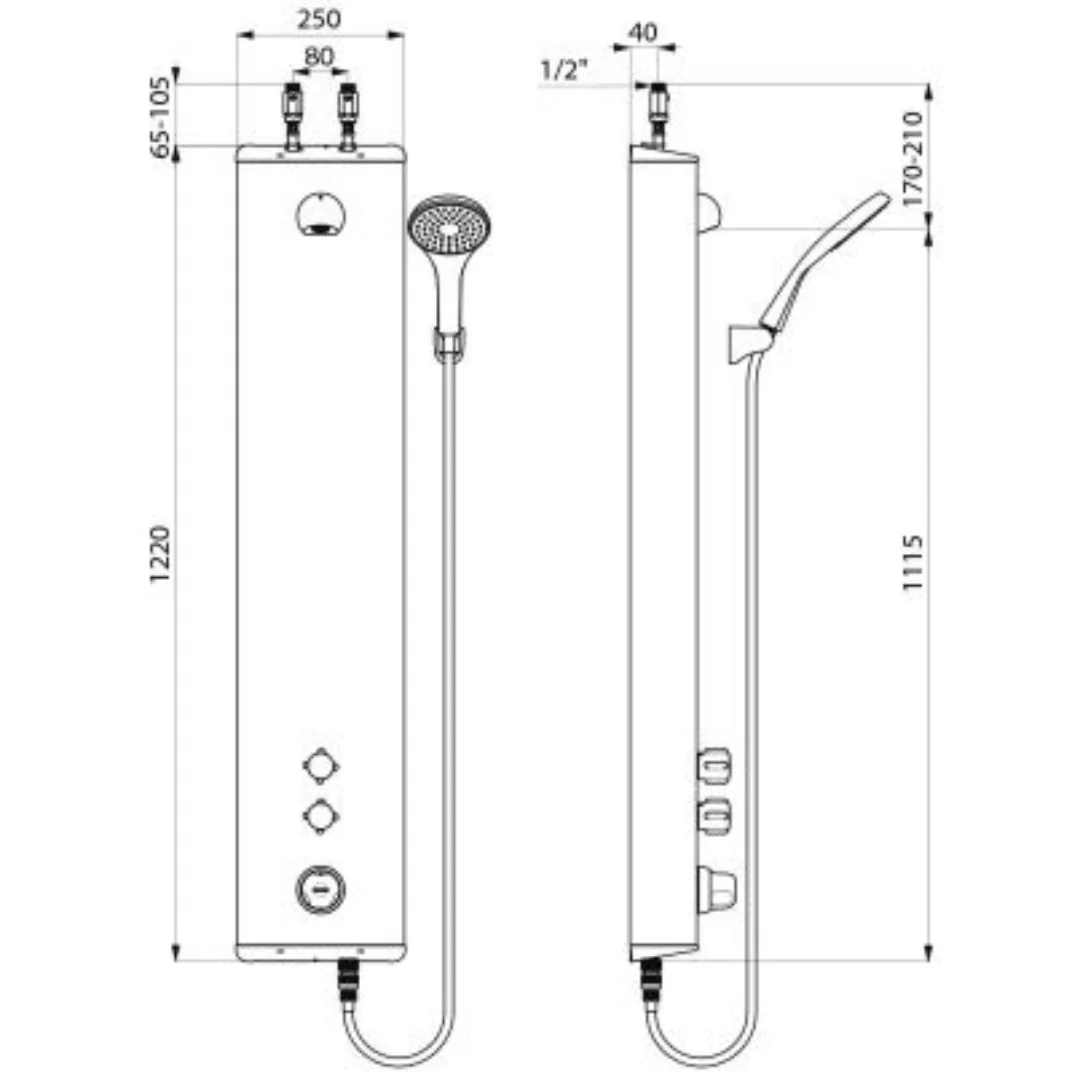 792344 SECURITHERM Thermostatic and Mechanical Dual Control Shower Panel - Image 2
