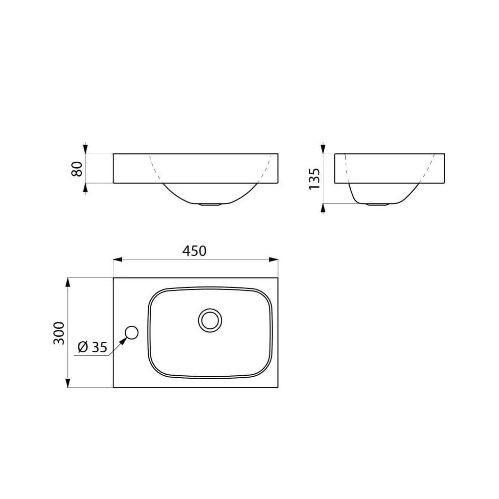 LAVANDO 450x300 Stainless Steel Wall Mounted Hand Washbasin with Ø35mm Tap Hole on Left Side 121360 - Image 2