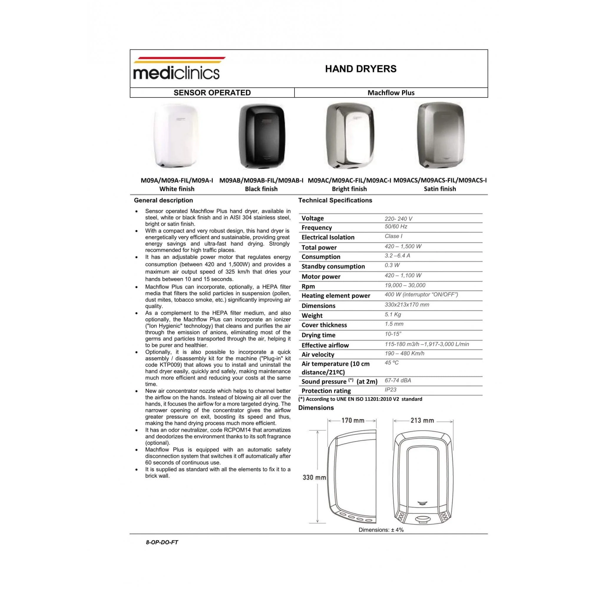 Mediclinics Machflow Plus HEPA & Ioniser Hand Dryer - White M09A-I - Image 4