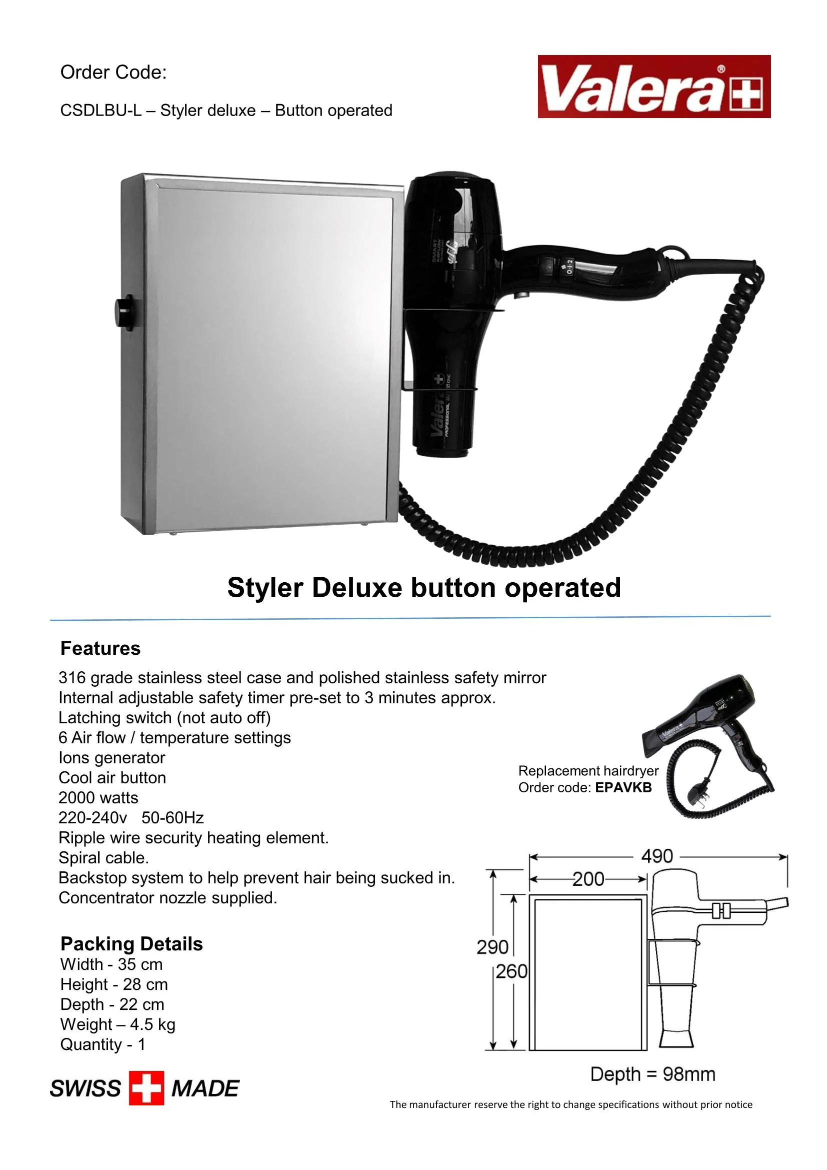 Styler Deluxe Button Operated & Swiss Silent Jet 7700 Ionic Hair Dryer | CSDLBU-L - Image 3