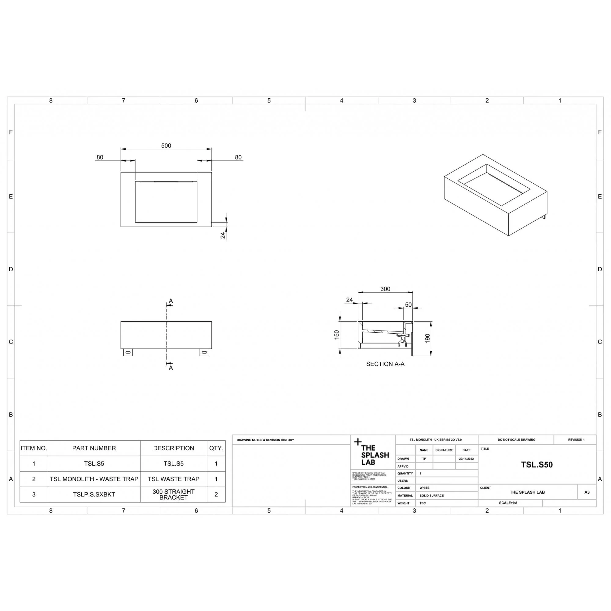 The Monolith S Series Wall Mounted Wash Basin 500x300 - Image 2