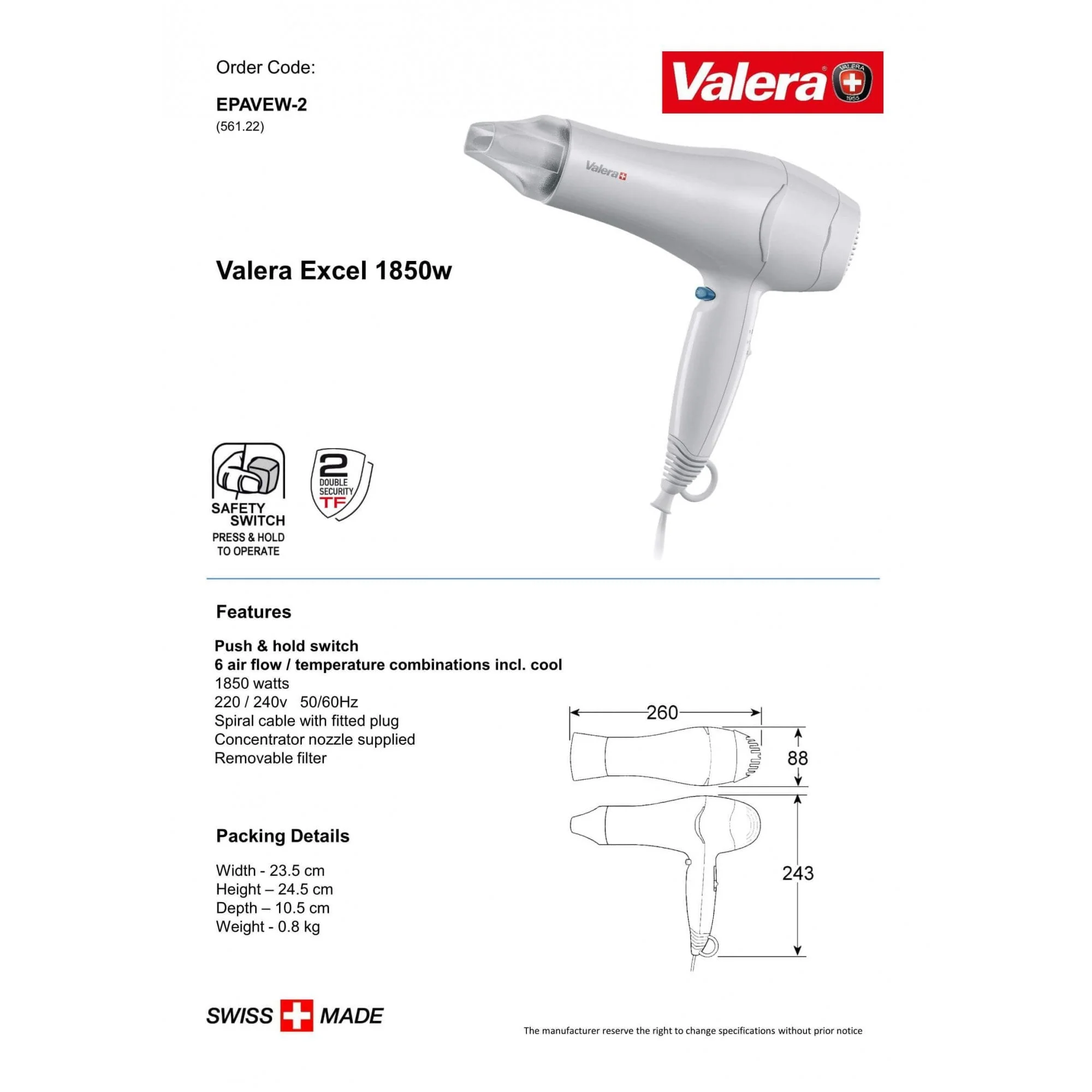 Valera Excel Hair Dryer with Removable Filter 1875W | EPAVEW-2 - Image 2